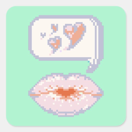 Pastel Pixel Kissy Lips - Winteraufkleber Quadratischer Aufkleber (Vorderseite)
