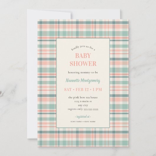 Pastel Plaid Baby Shower Invitation Einladung (Vorderseite)