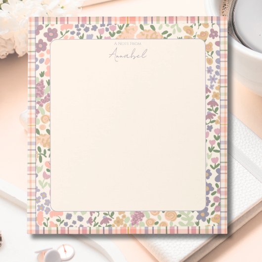 Pastel Plaid Floral Notepad with Personalization Notizblock