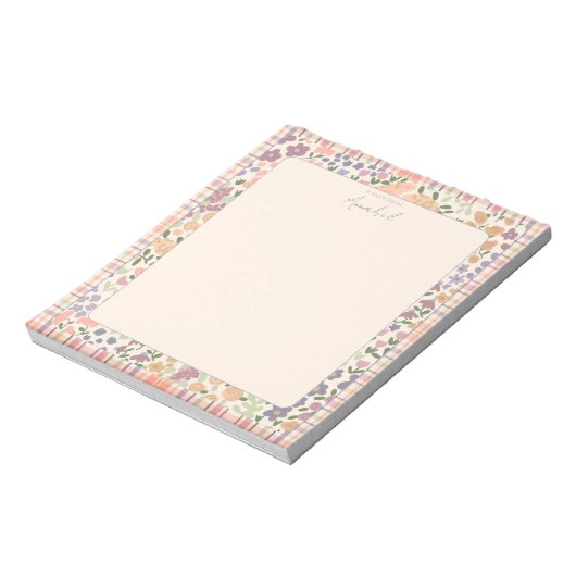 Pastel Plaid Floral Notepad with Personalization Notizblock (Rotiert)