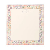 Pastel Plaid Floral Notepad with Personalization Notizblock (Vorderseite)