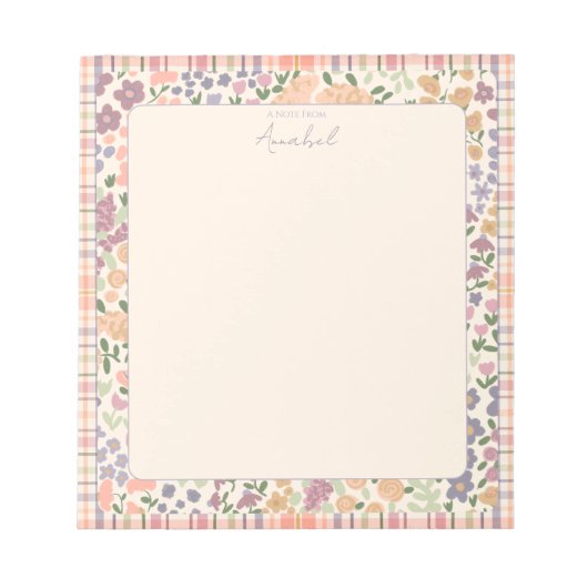 Pastel Plaid Floral Notepad with Personalization Notizblock (Vorderseite)