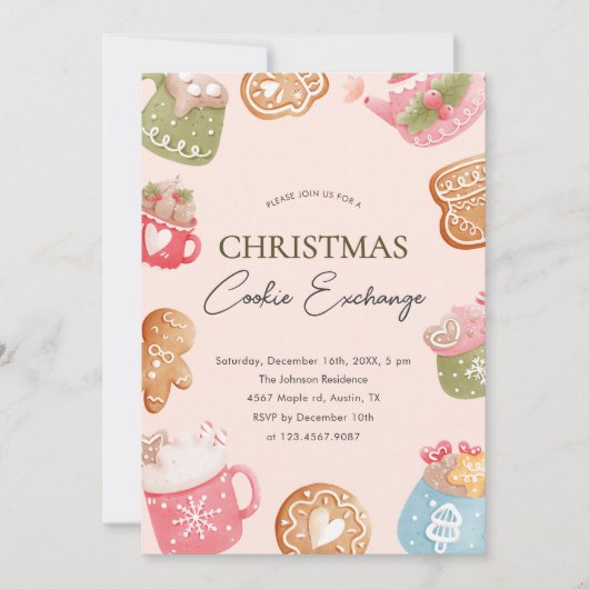 Pastel Playful Christmas Cookie Exchange Party Einladung (Vorderseite)