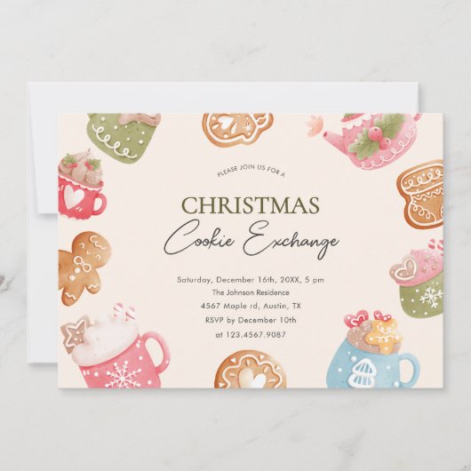 Pastel Playful Christmas Cookie Exchange Party Einladung (Vorderseite)