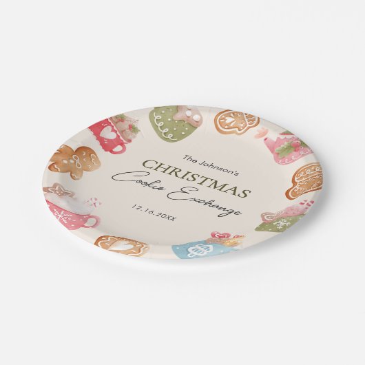 Pastel Playful Christmas Cookie Exchange Party Pappteller (Schrägansicht)