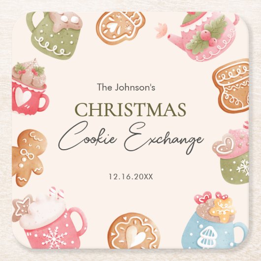Pastel Playful Christmas Cookie Exchange Party Rechteckiger Pappuntersetzer (Vorderseite)
