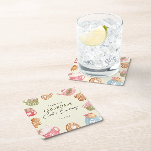 Pastel Playful Christmas Cookie Exchange Party Rechteckiger Pappuntersetzer (Vor Ort)