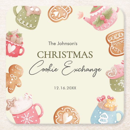 Pastel Playful Christmas Cookie Exchange Party Rechteckiger Pappuntersetzer (Vorderseite)