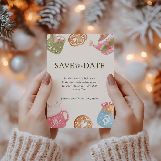 Pastel Playful Christmas Cookie Exchange Party Save The Date