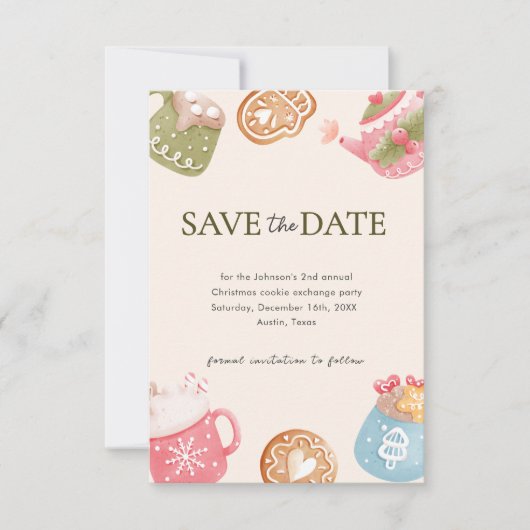 Pastel Playful Christmas Cookie Exchange Party Save The Date (Vorderseite)
