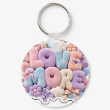 Pastel-Plüsch-"LOVE MORE"-3D-Schlüsselanhänger