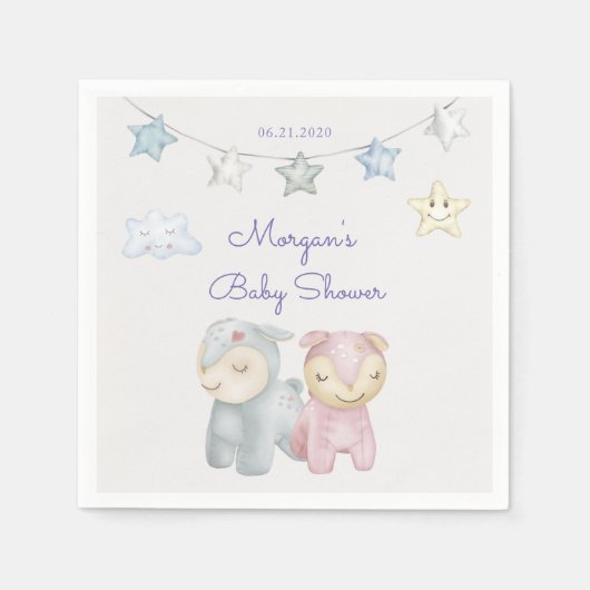 Pastel Plush Toys Babydusche Monogramm Serviette (Vorderseite)