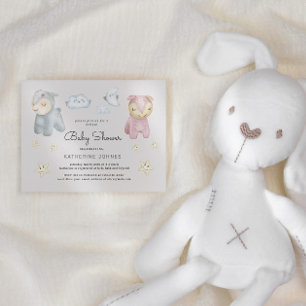 Pastel Plush Toys und Stars Kinderdusche Einladung