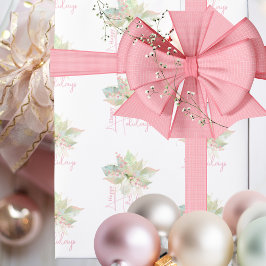 Pastel Poinsettia Happy Holidays Pink Gold Sage Geschenkpapier