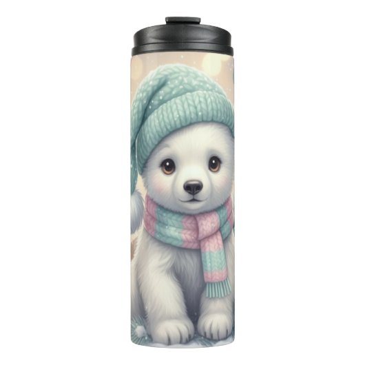 Pastel Polar Bear Christmas Pattern Thermosbecher (Vorderseite)
