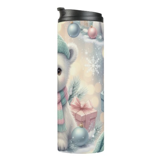 Pastel Polar Bear Christmas Pattern Thermosbecher (Nach rechts gedreht)