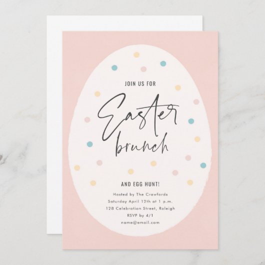 Pastel Polk a Dot Oaster Brunch und Eierjagd Einladung (Vorne/Hinten)