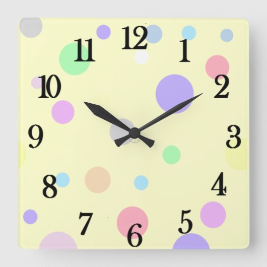 Pastel Polka Dot Pattern Quadratische Wanduhr (Vorderseite)