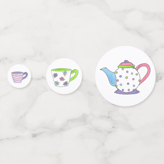 Pastel Polka Dot Teapot Tee Party Brautparty Konfetti (Vorderseiten)