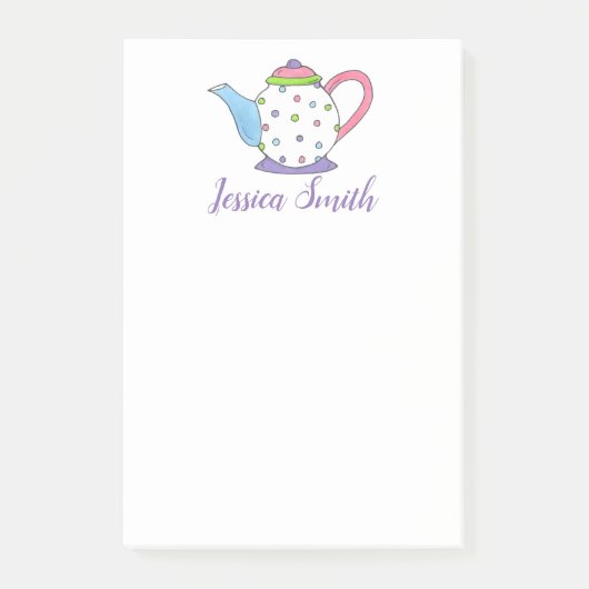 Pastel Polka Dot Teapot Tee Party Gift Post Post-it Klebezettel (Vorderseite)