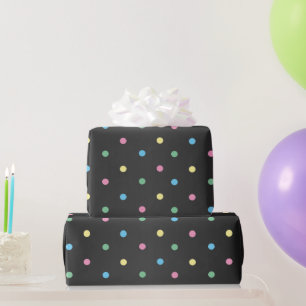 Pastel Polka Dots auf dem schwarzen Satin Geschenkpapier