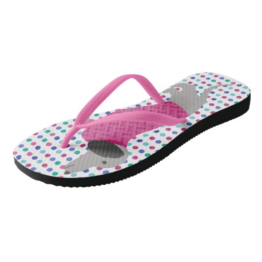 Pastel Polka Dots Dackel Flip Flops Badesandalen (Schrägansicht)