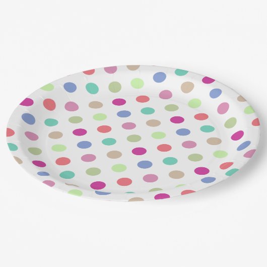 Pastel Polka Dots Pappteller (Schrägansicht)