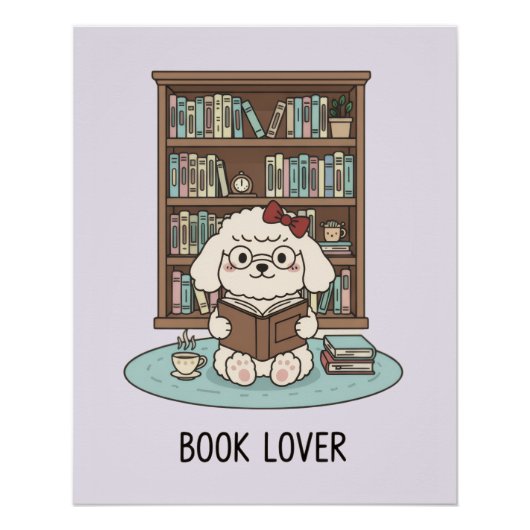 Pastel Poodle Puppy Dog with Books Glossy Poster (Vorderseite)