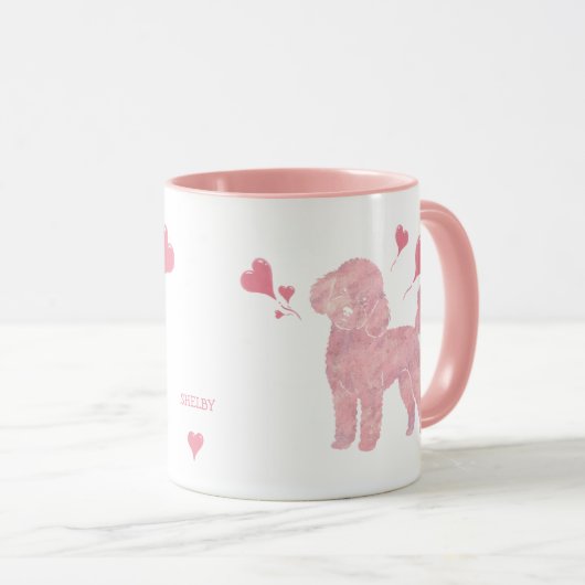 Pastel Poodle Valentine Gift Mug with Custom Name Tasse (VorderseiteRechts)