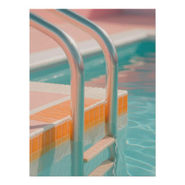 Pastel Pool Ladder Summer - Aesthetic Orange Retro Poster
