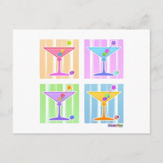 PASTEL POP ART MARTINIS POSTKARTE (Vorderseite)