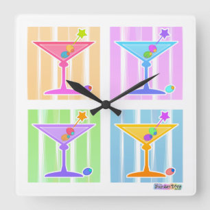 PASTEL POP ART MARTINIS QUADRATISCHE WANDUHR