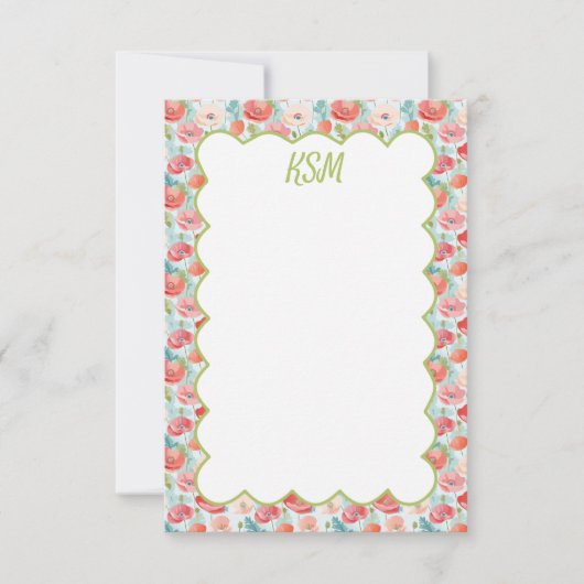 Pastel Poppies Monogram Stationery Dankeskarte (Vorderseite)