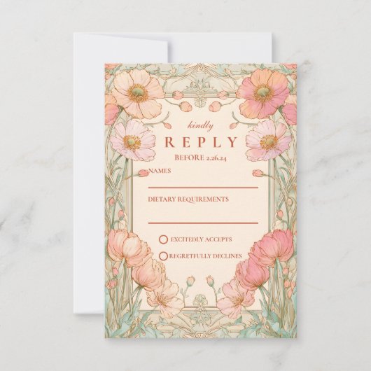 Pastel Poppy Garden Wedding RSVP Karte (Vorderseite)