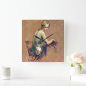 Pastel Portrait Quadratische Wanduhr (Zuhause)