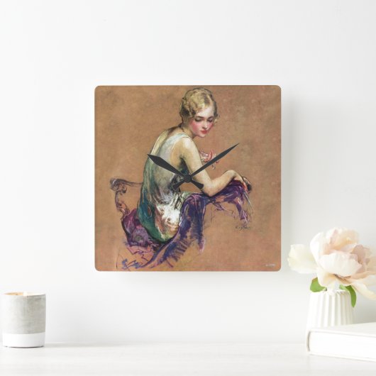 Pastel Portrait Quadratische Wanduhr (Zuhause)