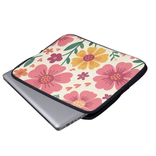 Pastel Posy Whimsical Floral Pattern Laptopschutzhülle (Vorne Knopf)