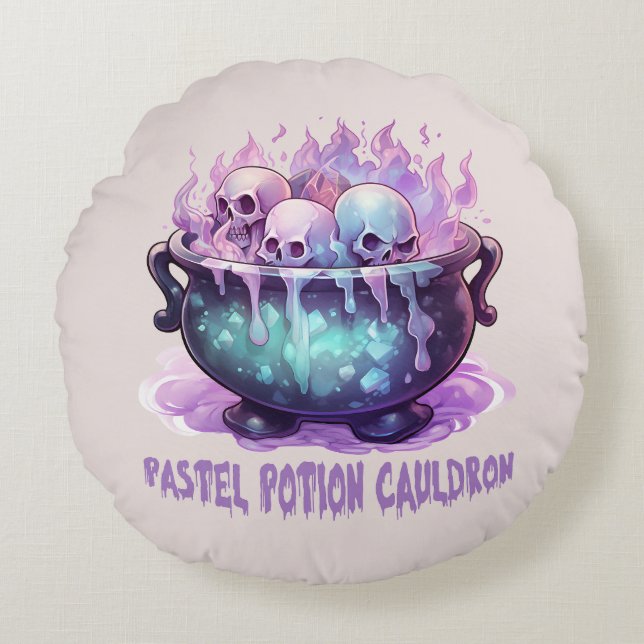 Pastel Potion Cauldron Rundes Kissen (Vorderseite)