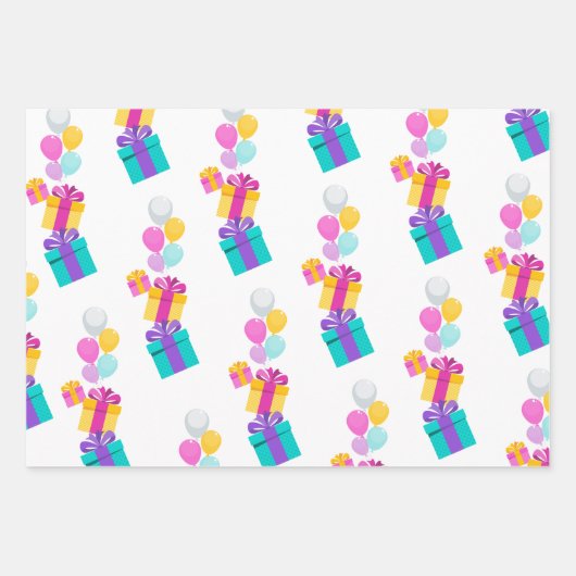 Pastel Present und Balonmuster Geschenkpapier Set (Vorderseite 2)