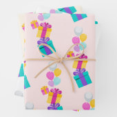 Pastel Present und Balonmuster Geschenkpapier Set (Beispiel)