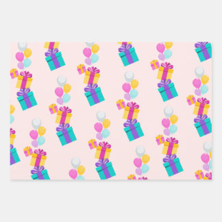 Pastel Present und Balonmuster Geschenkpapier Set