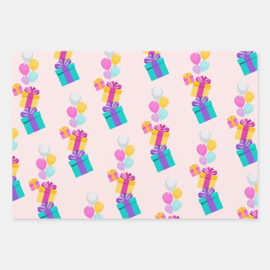 Pastel Present und Balonmuster Geschenkpapier Set (Vorderseite)