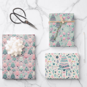 Pastel Preteen Christmas Tree Gift Wrap Geschenkpapier Set