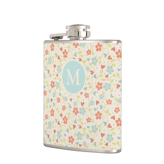 Pastel Pretty Spring Floral Pattern Monogram Flachmann (Links)