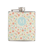 Pastel Pretty Spring Floral Pattern Monogram Flachmann (Vorderseite)