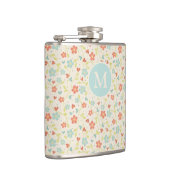 Pastel Pretty Spring Floral Pattern Monogram Flachmann (Rechts)