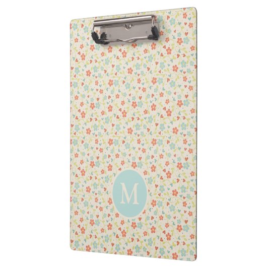 Pastel Pretty Spring Floral Pattern Monogram Klemmbrett (Links)