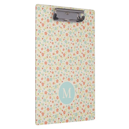 Pastel Pretty Spring Floral Pattern Monogram Klemmbrett (Rechts)