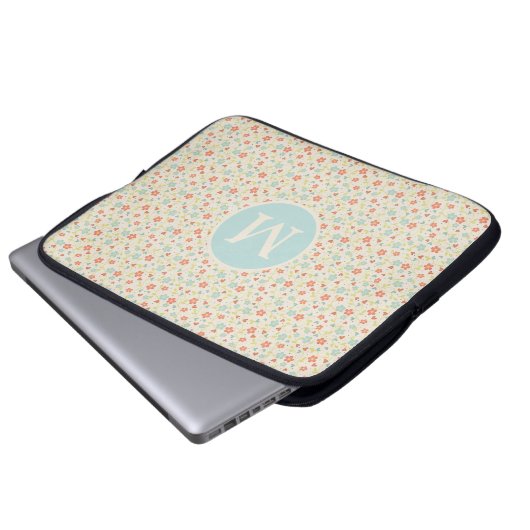Pastel Pretty Spring Floral Pattern Monogram Laptopschutzhülle (Vorne Knopf)
