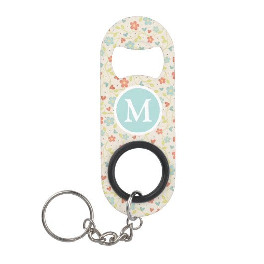 Pastel Pretty Spring Floral Pattern Monogram Mini Flaschenöffner (Vorderseite)